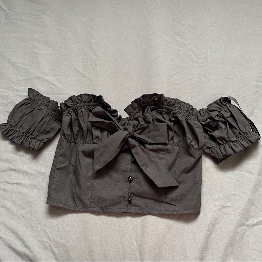 Petite Black Frill Deal Crop Top